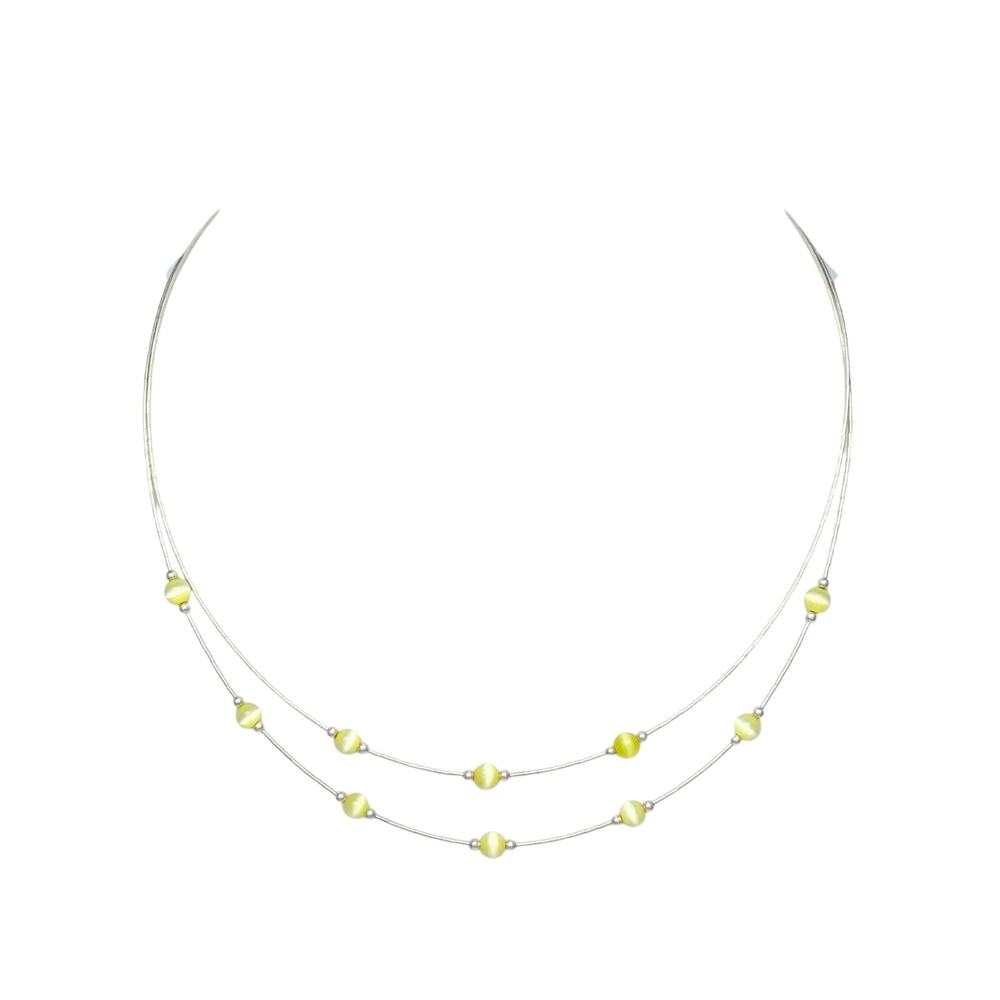 Yellow Tiger's Eye Station Necklace | Sterling Silver 925 | 15.5-17.5"